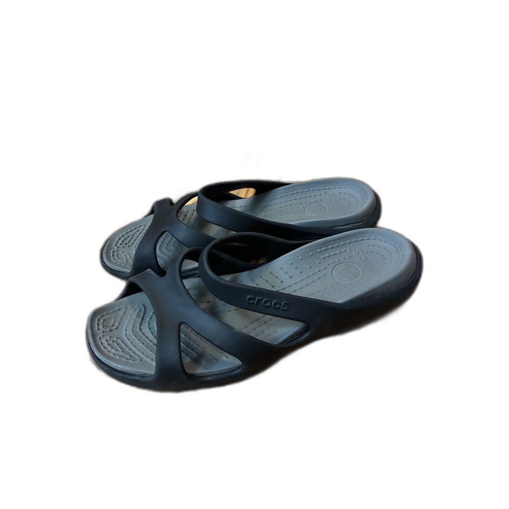 Crocs Kelli Strap Sandals Black Gray 7 Pool Beach Vacation Resort Lightweight